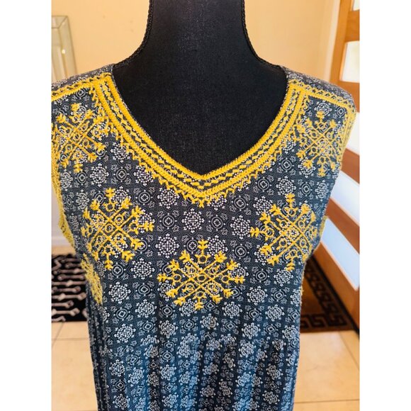 Anthropologie Uncle Frank Sleeveless Boho Embroidered Dress M Cottage Core Black - Picture 9 of 11